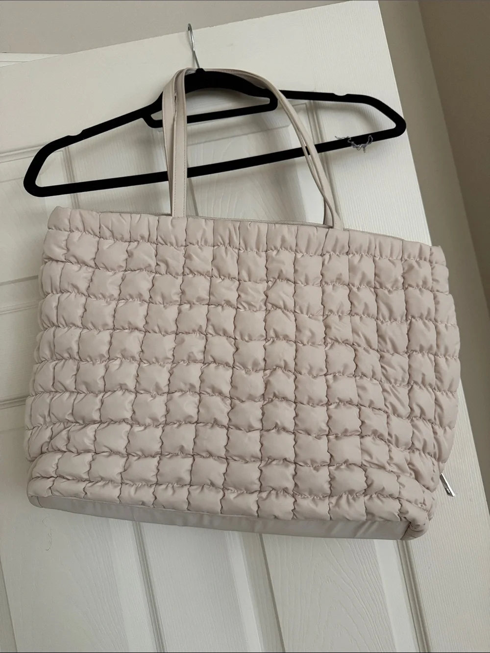 Quilted Laptop Tote in Light Taupe